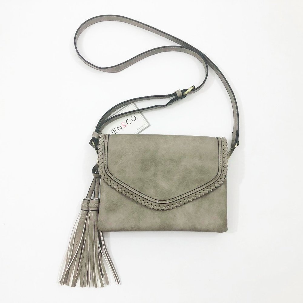 Jen & Co. Gray Vegan Leather Cross Body Shoulder Bag Sloane 9.5x7x2 inches